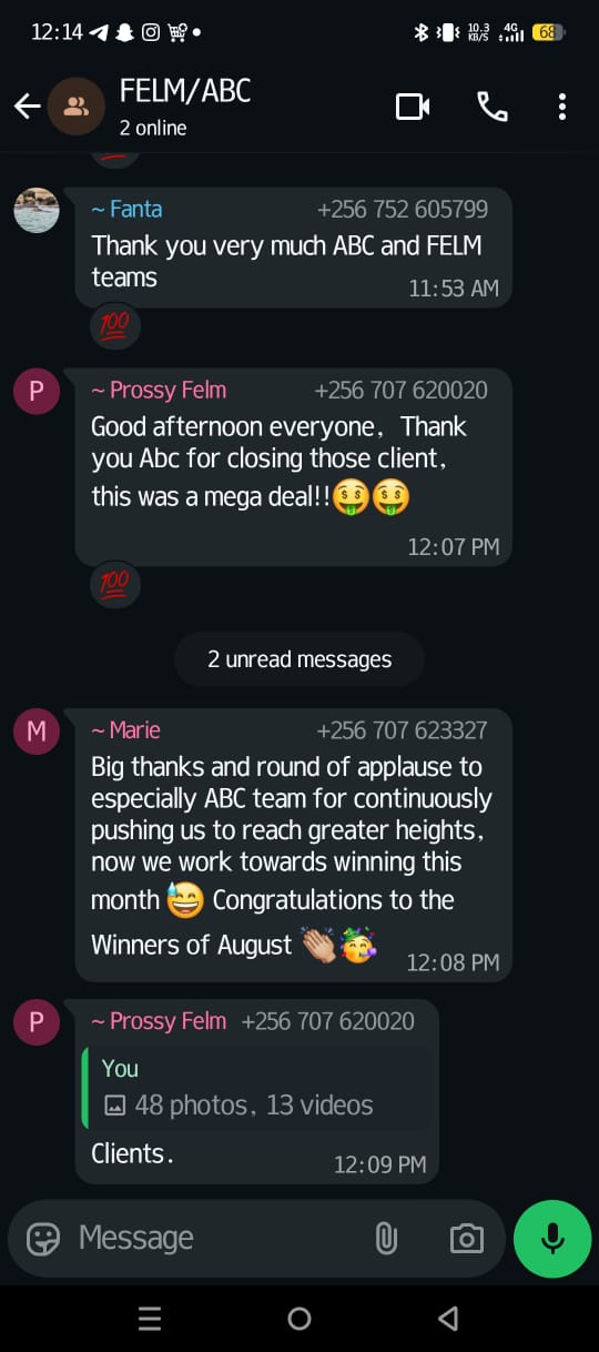 WhatsApp message from client